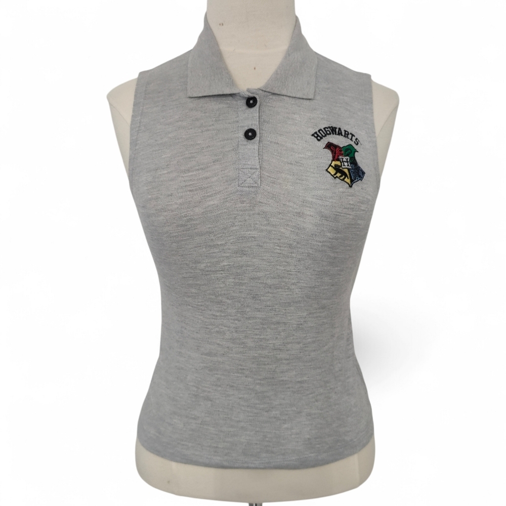 Harry Potter Sleeveless Hogwarts Polo Shirt XS Extra Small Women's Gray Modal